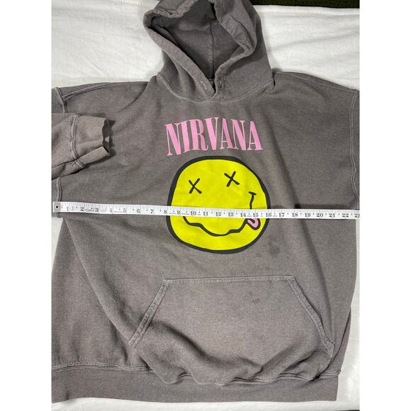 Nirvana Smiley Face Hoodie Gray Pink Logo Size L - Picture 3 of 6